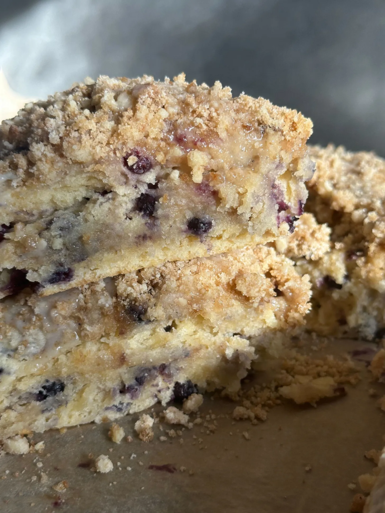 Blueberry Scones with Cobbler Crumble and Vanilla Glaze